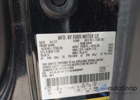 2017 Ford Expedition El Limited from USA, damaged, VIN 1FMJK1KT7HEA68897